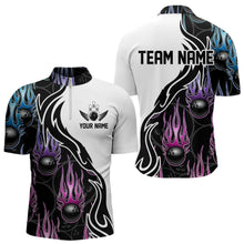 Load image into Gallery viewer, Pink Purple Blue Flame Ball Custom Bowling Team Men Quarter-Zip Shirts, Fire Bowling League Shirt IPHW8864