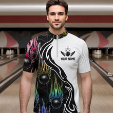 Load image into Gallery viewer, Colorful Rainbow Flame Ball Custom Bowling Team Men Quarter-Zip Shirts, Fire Bowling League Shirt IPHW8865