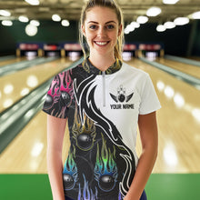 Load image into Gallery viewer, Colorful Rainbow Flame Ball Custom Bowling Women Quarter-Zip Shirts, Bowling League Shirt IPHW8865