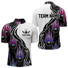 Load image into Gallery viewer, Blue Purple Pink Flame Ball Custom Bowling Team Men Quarter-Zip Shirts, Fire Bowling League Shirt IPHW8866