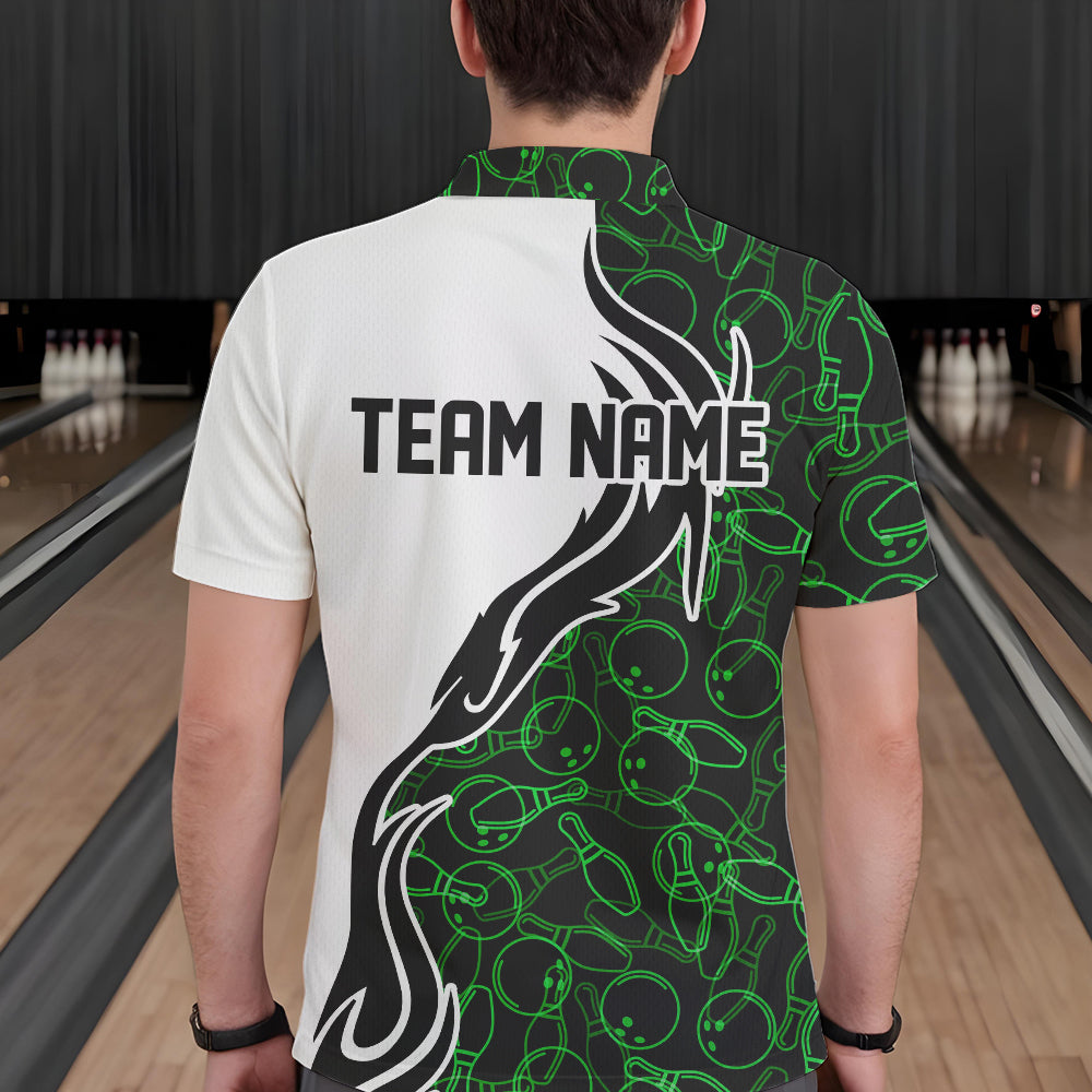 Black And Green Bowling Pattern Custom Bowling Team Men Polo Shirts, Bowling League Shirt IPHW8867