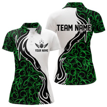 Load image into Gallery viewer, Black And Green Bowling Pattern Custom Bowling Team Women Polo Shirts, Bowling League Shirt IPHW8867
