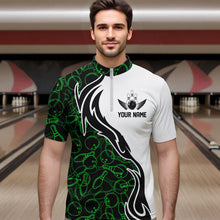Load image into Gallery viewer, Black And Green Bowling Pattern Custom Bowling Team Men Quarter-Zip Shirts, Bowling League Shirt IPHW8867