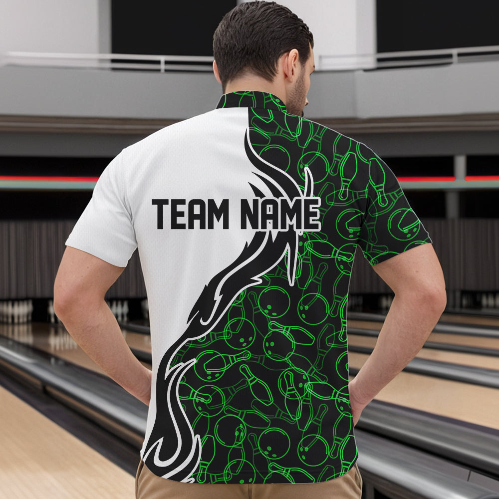 Black And Green Bowling Pattern Custom Bowling Team Men Quarter-Zip Shirts, Bowling League Shirt IPHW8867