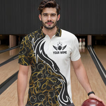 Load image into Gallery viewer, Black And Yellow Bowling Pattern Custom Bowling Team Men Polo Shirts, Bowling League Shirt IPHW8868