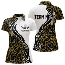 Load image into Gallery viewer, Black And Yellow Bowling Pattern Custom Bowling Team Women Polo Shirt, Bowling League Shirt IPHW8868