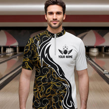 Load image into Gallery viewer, Black And Yellow Bowling Pattern Custom Bowling Team Men Quarter-Zip Shirts, Bowling League Shirt IPHW8868