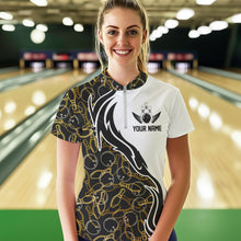 Load image into Gallery viewer, Black And Yellow Pattern Custom Bowling Team Women Quarter-Zip Shirts, Bowling League Shirt IPHW8868