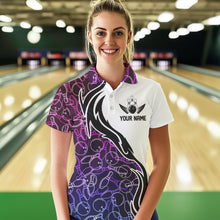 Load image into Gallery viewer, Blue Purple Pink Bowling Pattern Custom Bowling Team Women Polo Shirt, Bowling League Shirt IPHW8869