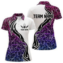 Load image into Gallery viewer, Blue Purple Pink Bowling Pattern Custom Bowling Team Women Polo Shirt, Bowling League Shirt IPHW8869