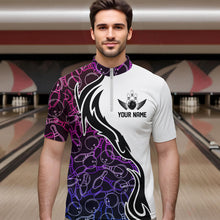 Load image into Gallery viewer, Blue Purple Pink Bowling Pattern Custom Bowling Team Men Quarter-Zip Shirts, Bowling League Shirt IPHW8869