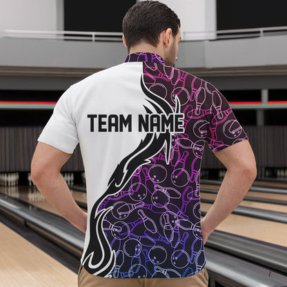 Blue Purple Pink Bowling Pattern Custom Bowling Team Men Quarter-Zip Shirts, Bowling League Shirt IPHW8869