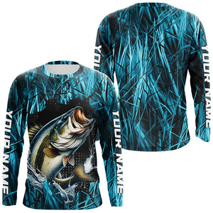 Largemouth Bass Fishing Custom Long Sleeve Tournament Shirts, Bass Fishing Jerseys | Blue Camo IPHW6358