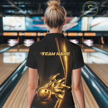 Load image into Gallery viewer, Custom Black And Gold Bowling Women Polo Shirt, Bowling Team Tournament Shirt Bowler Outfit IPHW11247