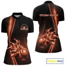 Load image into Gallery viewer, Custom Black And Orange Bowling Women Quarter-Zip Shirt, Bowling Team Tournament Shirt IPHW11248