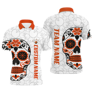 Custom Multi-Color Sugar Skull Tattoo Bowling Shirts For Men And Women, Custom Bowling Tournament Team Shirts IPHW6603