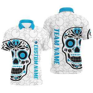 Custom Multi-Color Sugar Skull Tattoo Bowling Shirts For Men And Women, Custom Bowling Tournament Team Shirts IPHW6604