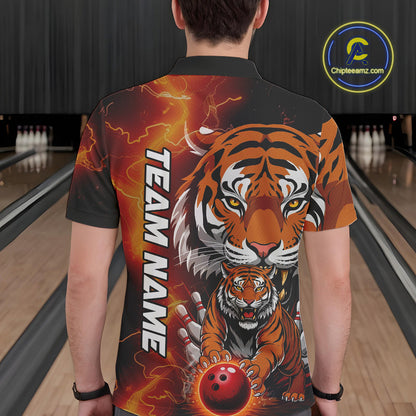 Custom Thunder Lightning Tiger Bowling Polo Shirts For Men, Bowling Team Outfit IPHW9093