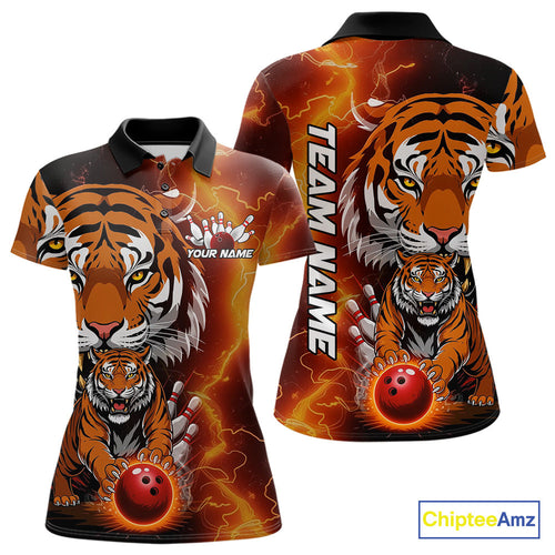 Custom Thunder Lightning Tiger Bowling Polo Shirts For Women, Bowling Team Outfit IPHW9093