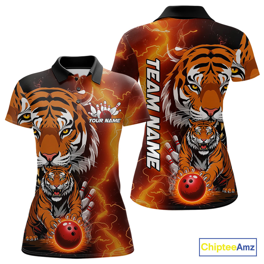 Custom Thunder Lightning Tiger Bowling Polo Shirts For Women, Bowling Team Outfit IPHW9093