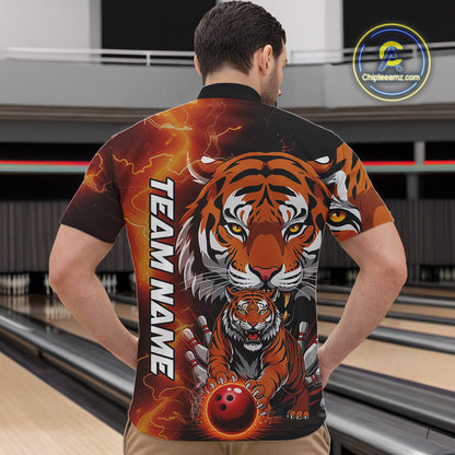 Custom Thunder Lightning Tiger Bowling Quarter-Zip Shirts For Men, Bowling Team Outfit IPHW9093