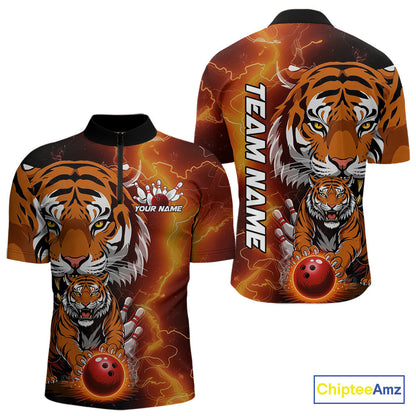 Custom Thunder Lightning Tiger Bowling Quarter-Zip Shirts For Men, Bowling Team Outfit IPHW9093