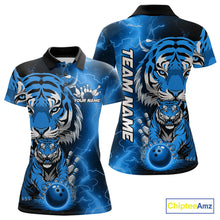 Load image into Gallery viewer, Custom Blue Thunder Lightning Tiger Bowling Polo Shirts For Women, Bowling Team Outfit IPHW9094