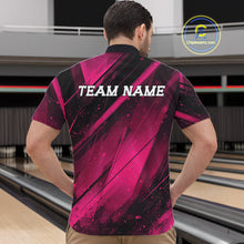 Load image into Gallery viewer, Person wearing a pink and black bowling shirt with 'TEAM NAME' text on a bowling alley.
