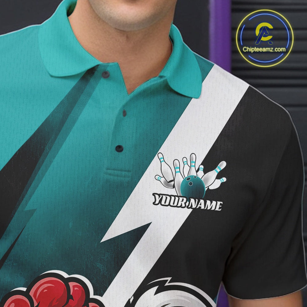 Custom Teal Blue Funny Bold Confident Chicken Bowling Shirt For Men, Bowling Jerseys IPHW11623
