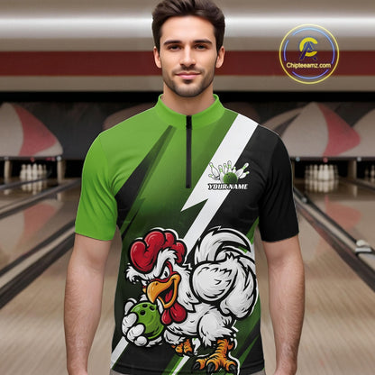 Custom Green Funny Bold Confident Chicken Bowling Shirt For Men, Bowling Jerseys IPHW11624