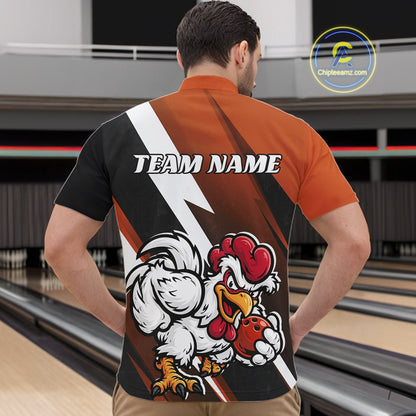 Custom Orange Funny Bold Confident Chicken Bowling Shirt For Men, Bowling Jerseys IPHW11625