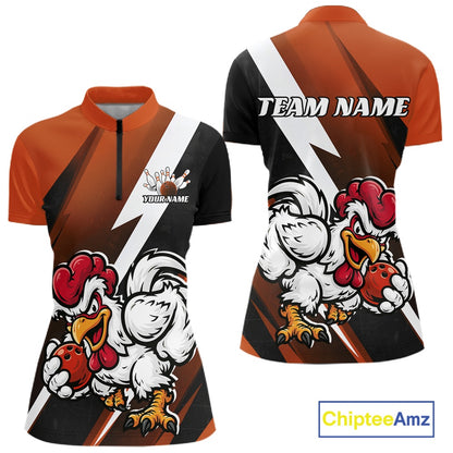 Custom Orange Funny Bold Confident Chicken Bowling Shirt For Women, Bowling Jerseys IPHW11625