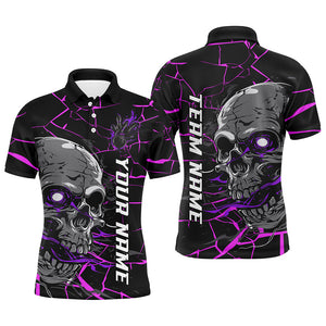 Custom Purple And Pink Halloween Skull Bowling Shirts For Men, Outfit Bowling For Team IPHW7094