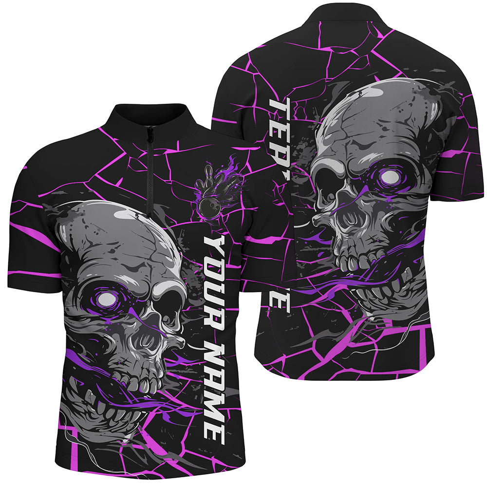 Custom Purple And Pink Halloween Skull Bowling Shirts For Men, Outfit Bowling For Team IPHW7094