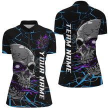 Load image into Gallery viewer, Custom Blue And Purple Halloween Skull Bowling Shirts For Women, Outfit Bowling For Team IPHW7095