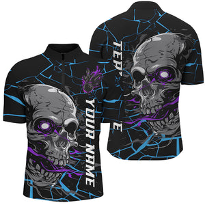 Custom Blue And Purple Halloween Skull Bowling Shirts For Men, Outfit Bowling For Team IPHW7095