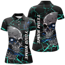 Load image into Gallery viewer, Custom Blue Halloween Skull Bowling Shirts For Women, Outfit Bowling For Team IPHW7096