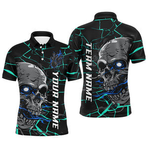 Custom Blue Halloween Skull Bowling Shirts For Men, Outfit Bowling For Team IPHW7096