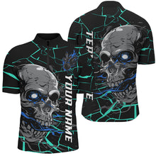 Load image into Gallery viewer, Custom Blue Halloween Skull Bowling Shirts For Men, Outfit Bowling For Team IPHW7096