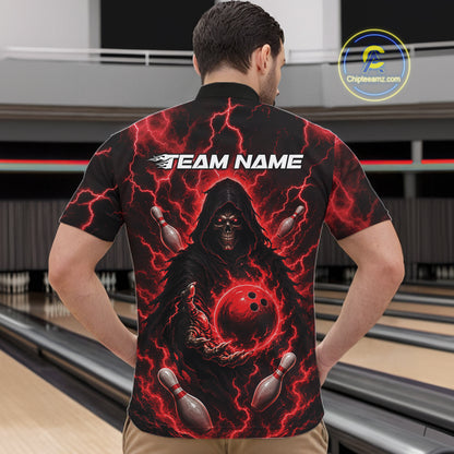 Custom Red Lightning Grim Reaper Bowling Men Quarter Zip Shirt, Halloween Bowler Outfit IPHW11884