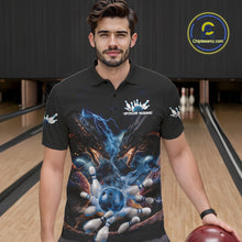 Load image into Gallery viewer, Custom Blue Lightning Flame Dragons Bowling Men Polo Shirt, Fire Dragon Bowling Jerseys IPHW9815