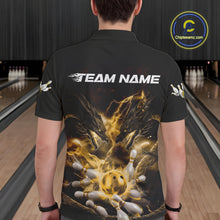 Load image into Gallery viewer, Custom Yellow Lightning Flame Dragons Bowling Men Polo Shirt, Fire Dragon Bowling Jerseys IPHW9818