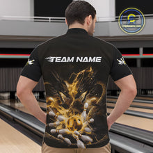 Load image into Gallery viewer, Custom Yellow Lightning Flame Dragons Bowling Men Quarter-Zip Shirt, Fire Dragon Bowling Jerseys IPHW9818