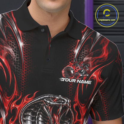 Black And Red Flame Cobra Snake Custom Bowling Men Polo Shirt, Bowling League Shirt IPHW12145