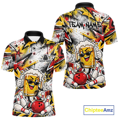Yellow And Red Graffity Theme Custom Funny Beer Bowling Men Polo Shirt, Team Jersey IPHW12164