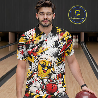 Yellow And Red Graffity Theme Custom Funny Beer Bowling Men Polo Shirt, Team Jersey IPHW12164