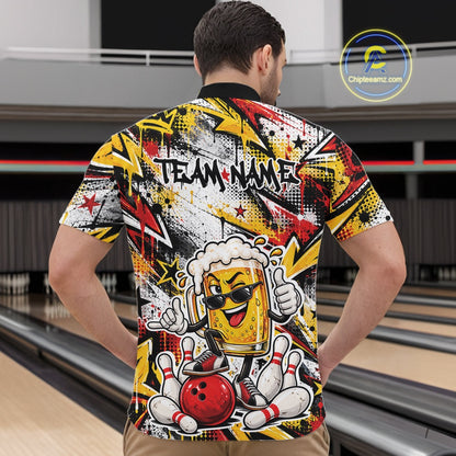 Yellow And Red Graffity Theme Custom Funny Beer Bowling Men Quarter Zip Shirt, Team Jersey IPHW12164