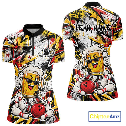 Yellow And Red Graffity Custom Funny Beer Bowling Women Quarter-Zip Shirt, Team Jersey IPHW12164