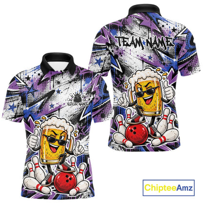 Blue And Purple Graffity Theme Custom Funny Beer Bowling Men Polo Shirt, Team Jersey IPHW12165