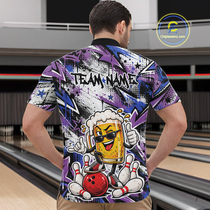 Blue And Purple Graffity Theme Custom Funny Beer Bowling Men Quarter Zip Shirt, Team Jersey IPHW12165